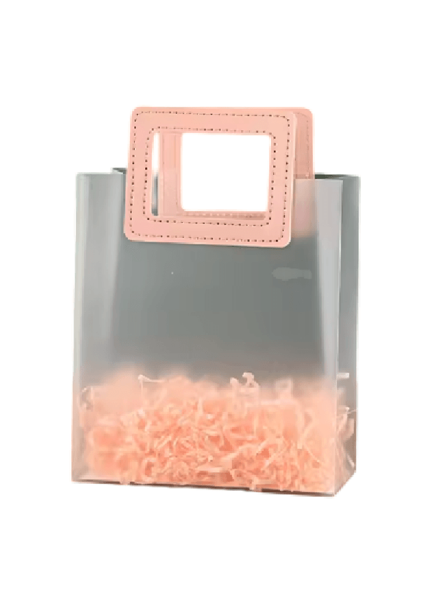 Sac cadeau blanc givré carré rose 